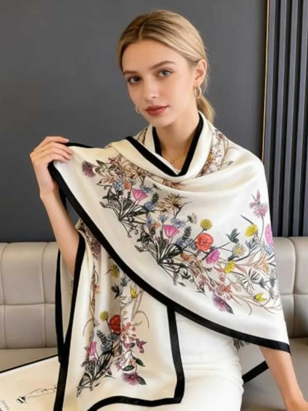 Long Mulberry Silk Scarf Shawl Wrap Lightweight Fashion Scarf